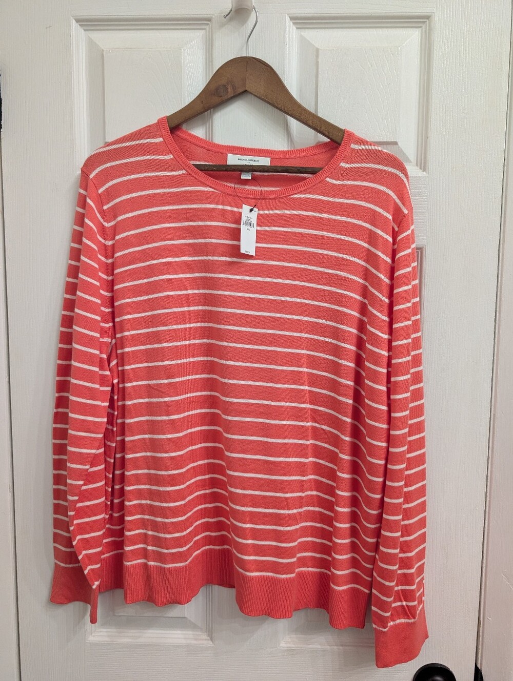 NWT Banana Republic Women's XXL Lightweight Striped Pullover Sweater Coral White